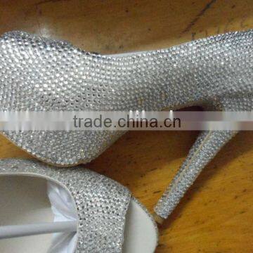 peep toe handmade clear color crystals platform pumps 5-12 full size 14cm high heel shoe