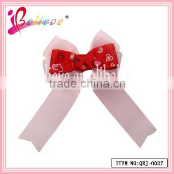 Factory wholesale grosgrain ribbon bow hairgrips cheer leading bows for valentines day (QRJ-0027)