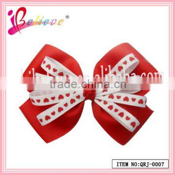 Red loving heart ribbon bow hairgrips for Valentine's day gift ladies fancy hair clips (QRJ-0007)