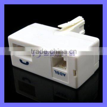 White UK BT 6P4C Male to BT 6P4C + RJ11 6P2C Female M/F Plug ADSL Splitter Adapter