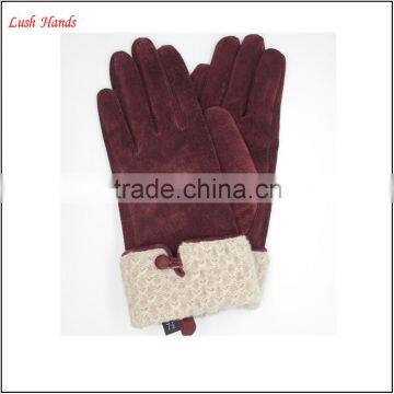 Simple style women wearing pig suede leather gloves