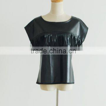 Wholesale Korean Style Tassel Leather Ladies Smart Tops Crop Tops Supplier's Choice photo-3