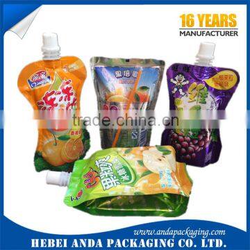 Liquid stand up pouch with spout /plastic water bag /fruit juice packaging bag