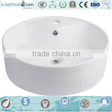 Round Bowl Porcelain Vessel Sink White Ceramic Basin With Free Drain photo-2