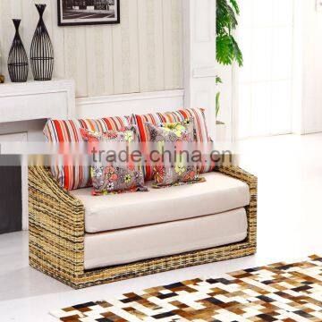 New Good Price Space Saving Living Room Furniture Natural Rattan Wicker Folding Sofa Bed with Double Size matress and Arms