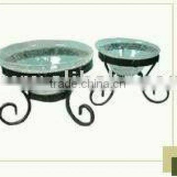 Glass candle holder with metal stand