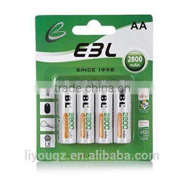 EBL 4 Pack AA 2800mAh Super Capacity Ni-MH Rechargeable Batteries, New Retail Package