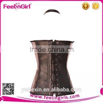 Women Cheap Straps Steampunk Brown Leather Corset photo-2