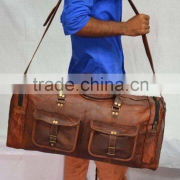 Real Goat Leather Vintage Gym Duffel Bag Travel Luggage Bag Shoulder Bag