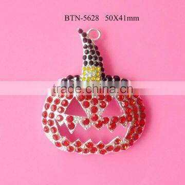 2015 Hot selling factory price new style 50*41mm pumpkin rhinestone button fashionable pendent decorations in stock (btn-5628)