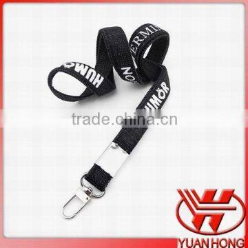Silkscreen flat black lanyard with metal hook