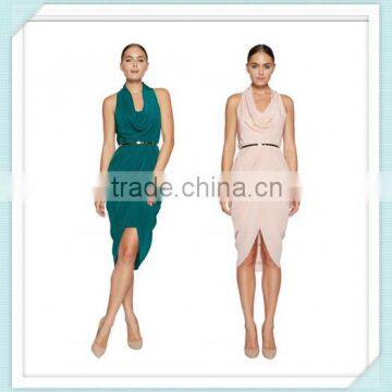 Lady's silk crepe de chin drape evening dress
