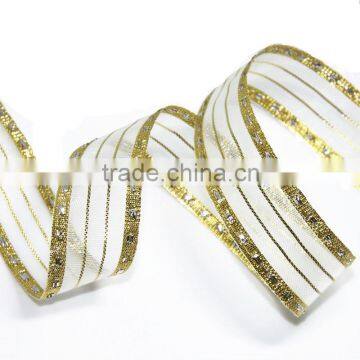 Organza decorative ribbon with gold edged