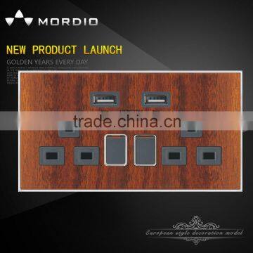 Mordio 2 gang 13A wall socket switch with 2 USB