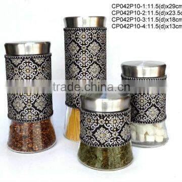 CP042P10 glass jar with leather coating