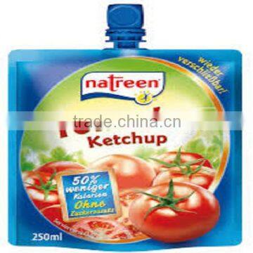 Standing tomato ketchup pouch with spout,drink pouch with spout packaging