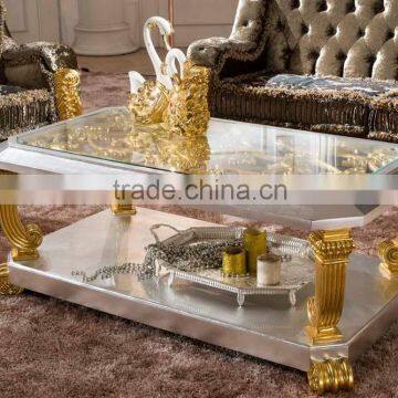 2015 European Italian New Classic Gold Foil Solid Wood Arms Fabric Sofa Set AL038 photo-5