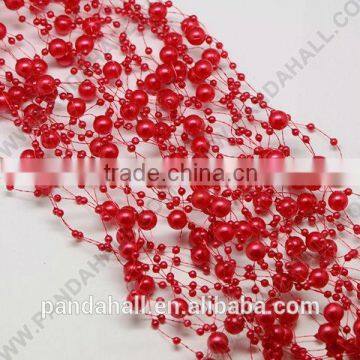 Plastic Pearl Beaded Cord, Jewelry Accessoires Rope, Christmas Decoration Material, Red, 51"/strand(OCOR-G001-02)