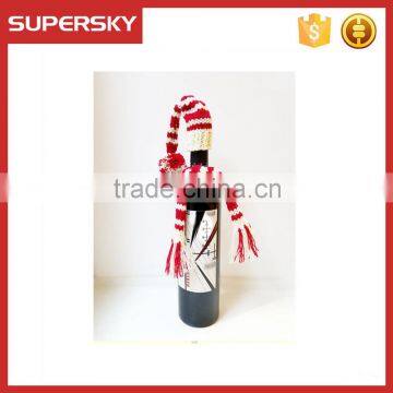C1572 Wine Bottle Santa Hats Red White Stripe Knitted Wine Bottle Topper Christmas Gift Santa Midget Hat and Scarf photo-3