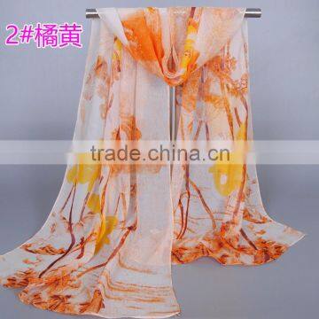 Summer popular water lily printed Chiffon silk thin scarves women hijab pashmina /shawls160*50 cm