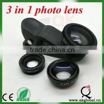 Mobile phone 3-in-1 universal clip lens fisheye+macro+wide angle lens