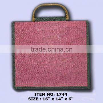 Wooden Cane Handle Jute Grocery Shopping Bag