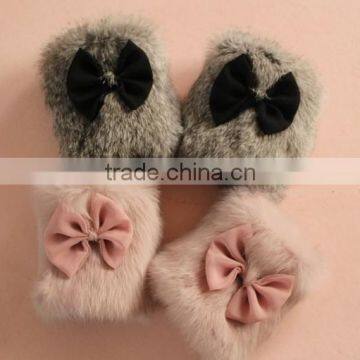 Original Design Lovely Girls Rabbit Fur Wrist Warmers Fur Hand Cuff Gloves