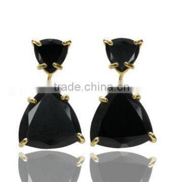 The Gopali Jeweller Black Onyx Earrings 925 Sterling Silver Vermiel Gold