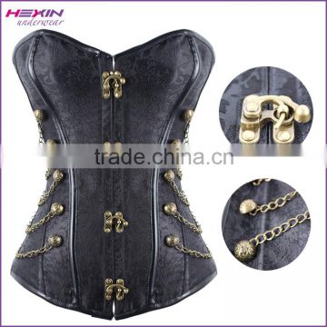 2016 Newly Steampunk Style Black Women Corset with Chain and Stud Detail