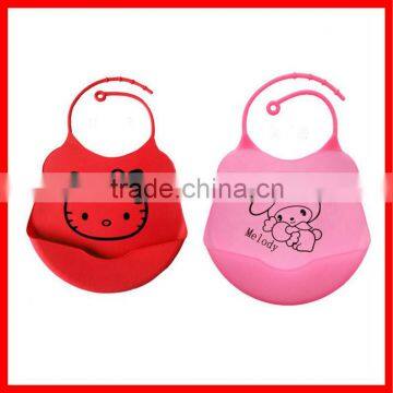 Fancy custom print silicone rubber baby bibs with pocket