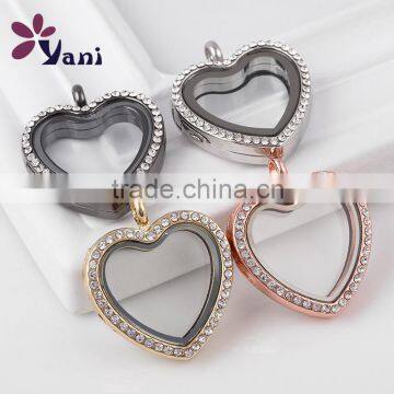 gold,rose gold,nickle and gun black color glass heart shape frame charm for memory colletion