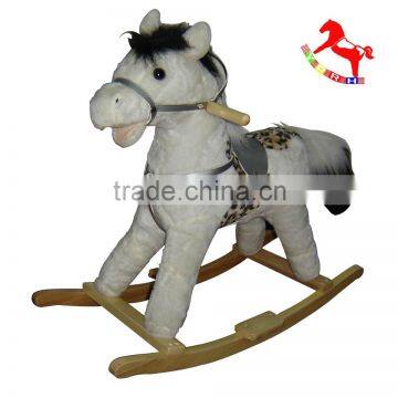 74*30*58cm ASTMF963 lovely white customized stuffed plush children rocking horses mouth and tail moved