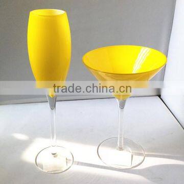 yellow color champagne glass and martini glass ,colored glass