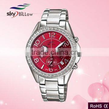 2015 factory wholesale oem round fashion watch with stainless steel chain