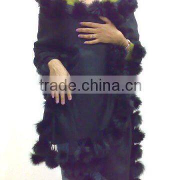 PASHMINA CAPE WITH REAL FUR BALLS