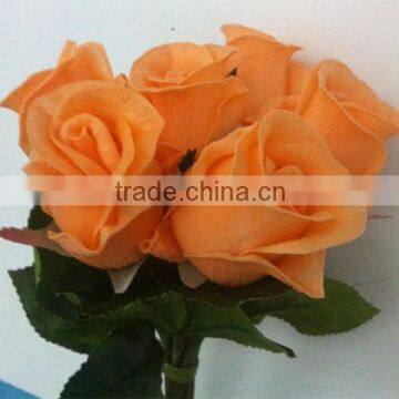 light peach flowers for crafting , artificial latex rose bud bouquet with 6 head for sale