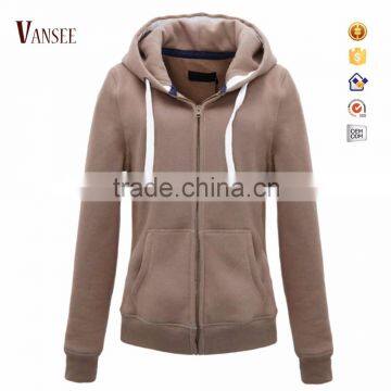 customized plain slim fit thick fleece zip up hoodies women