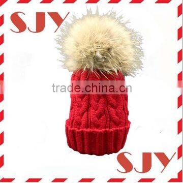 Fur Wool Knit Custom Beanie Cap Hats with Pom Pom