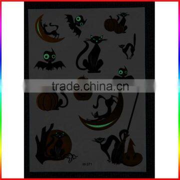 Popular halloween eco friendly removable customized glow in the dark body tattoo sticker