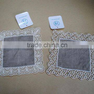 Water soluble lace embroidery plain natural linen cup coaster