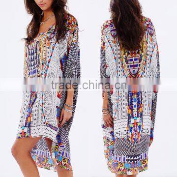 Plus size boho style new design woman loose casual print kaftan dress