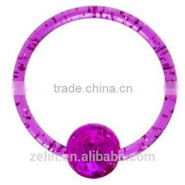 UV & acrylic purple glitter captive ball ring BCR body piercing jewelry