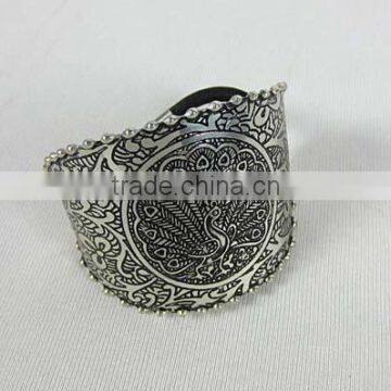 Costume Fashion Women Jewelry India Brass Ring Emosed Hair Band Latest Design New Pattern,Indian Regional,Silver Finish,Antique