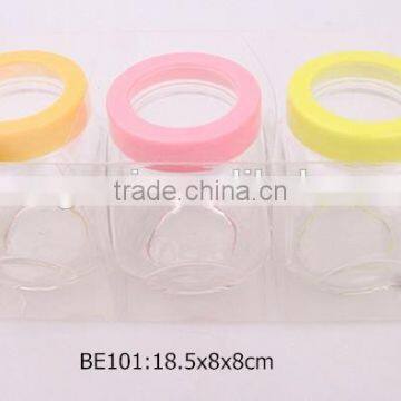 3pcs glass jar set with plastic lid in a pvc box