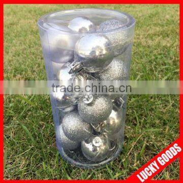 special packing silver color christmas plastic ball indoor and outdoor hanging ornament various deigns multi-color ball