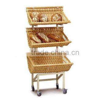Storage bench with wicker baskets with 4 wheels
