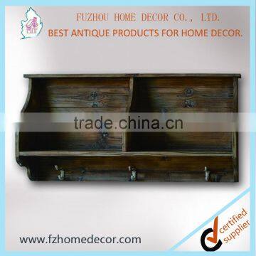 2016 classical antique wooden wall shelf with hooks