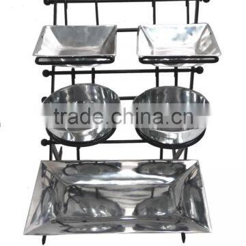 Iron Stand with Aluminium Bowls and Tray