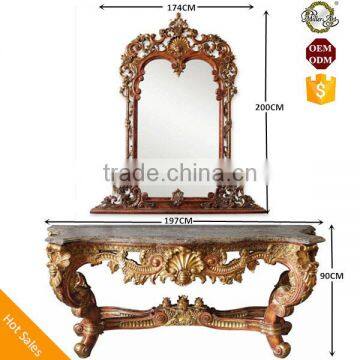French Provincial Console Table With Framed Mirror in Large Size