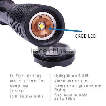 2016 High Quality Waterproof LED Torches Zoomable 3 Modes Tactical Flashlight 18650battery photo-3